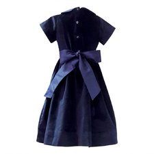 Navy Velvet Dress w/Silk Collar