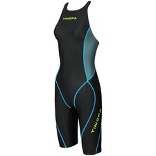 YINGFA YFW953-2 WOMEN'S SHARK SCALE KNEESKIN TECHNICAL SWIMSUIT - BLACK/GRAY