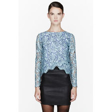 CARVEN Sky blue colorblocked Lace Blouse