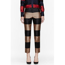 BURBERRY PRORSUM Tan & black Double Silk Satin Striped Trousers