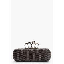 ALEXANDER MCQUEEN Black Studded Leather Skull Knucklebox Clutch
