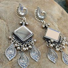 Oxidised Silver Mirror Earring