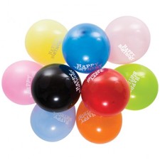  Latex Balloons Round 12" Assorted Solid Colors with Happy Birthday Print