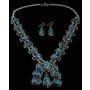 Leonard Nez Red Web Kingman Turquoise Squash Blossom Necklace and Earrings