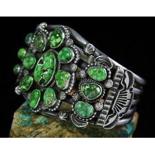 Tommy Jackson Rare Gem Grade Carico Lake Spiderweb Turquoise Cluster Bracelet