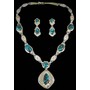 Dina Huntinghorse Rare Gem Grade Candelaria Spiderweb Turquoise Solid 14K Gold Over Sterling Silver Necklace and Earrings