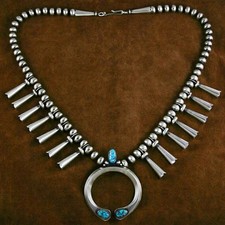 Sammie Kescoli Begay Rare Gem Grade Candelaria Spiderweb Turquoise Ingot Squash Blossom Necklace