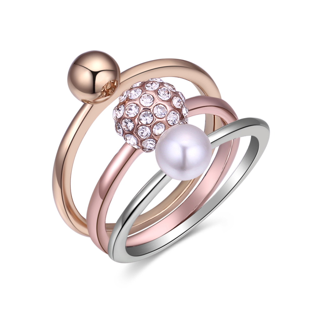 R85649 Korean fashion temperament pearl crystal combination ring,8090jewelry.com