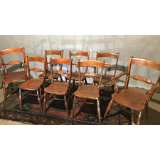 A matched set of 6 Oxford scroll back chairs   2 carvers