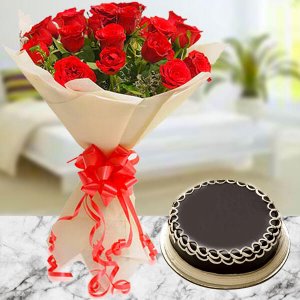 10 Red Roses with Cake | On...