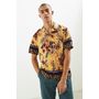 Slide View: 1: UO Floral   Leopard Rayon Short Sleeve Button-Down Shirt