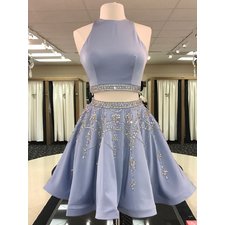 A-line Jersey Halter 2 Piece Homecoming Dresses APD2746