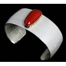 Jack Tom Rare Gem Grade Mediterranean Oxblood Coral Solid 14K Gold Over Tufa Cast Sterling Silver Bracelet