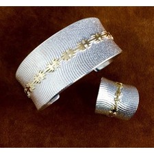 Alfred Joe Solid 14K Gold Over Sterling Silver Navajo Rug Pattern Design Bracelet