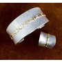 Alfred Joe Solid 14K Gold Over Sterling Silver Navajo Rug Pattern Design Bracelet
