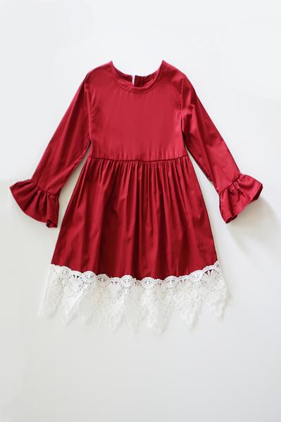 Burgundy Lace Ruffle Dress ...