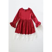 Burgundy Lace Ruffle Dress for girls CXQ-400278