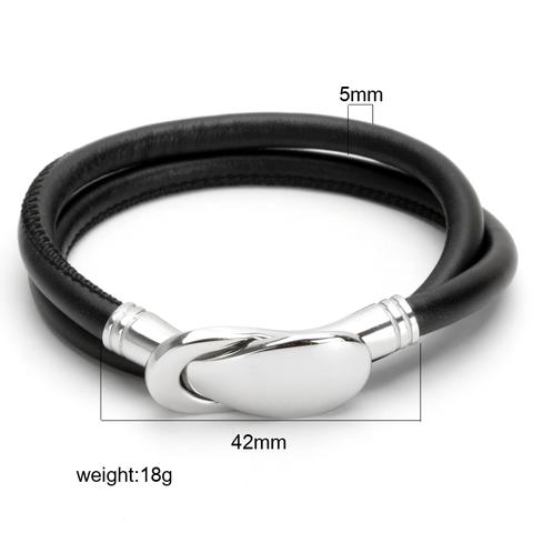 Mens Black Leather Bracelet...