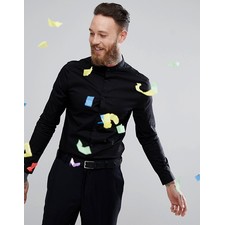  Skinny Fit Shirt with Lace Trim and Grandad Collar