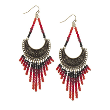 Beautiful Red Boho Crescent Dangle Earrings w/ Gold Filled Hooks - A Peace of Mind Jewelry & Boutique