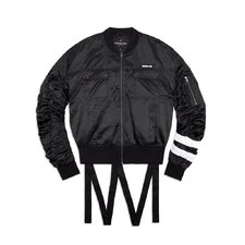 JK412 Ruffle Sleeve Bomber Jacket - Black 