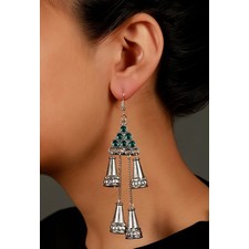 Emerald Green Afghan German Silver Earrings