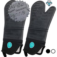 Silicone Oven Mitts for women and men - Heat Resistant Quilted Lining Kitchen Gloves - 1 Pair (2 x Black Mitts)