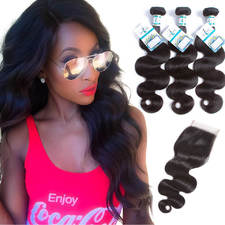 Body Wave Virgin Hair Weave 3 Pieces With Lace Closure Brazilian Best Virgin Human Hair