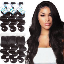  Unprocessed Brazilian Body Wave Virgin Hair 3 Pieces With Pre Plucked Lace Frontal Closure 13x4 