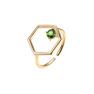Gold Hexagonal Ring With Di...