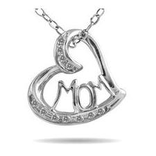 MOM Diamond Heart Pendant 10K White Gold