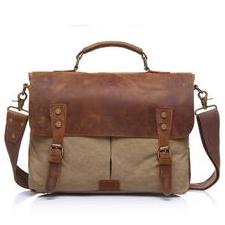 Vintage Canvas Handbags Men Shoulder Bag Crazy Horse Leather Casual Crossbody Bag Men's Travel Bags Laptop Briefcase Bag Totes