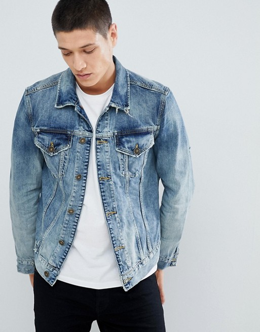 All Saints Demin Jacket in Blue With Distress