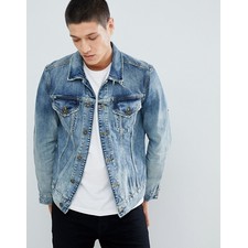All Saints Demin Jacket in Blue With Distress