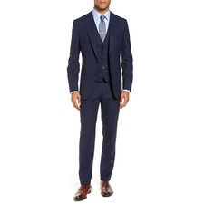 BOSS Huge/Genius Trim Fit Three Piece Windowpane Wool Suit