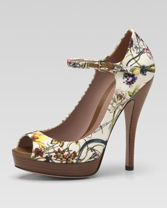 Gucci Floral Canvas Mary Ja...