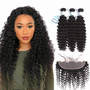Brazilian Deep Wave Virgin Hair Weave 3Pcs With Lace Frontal Closure