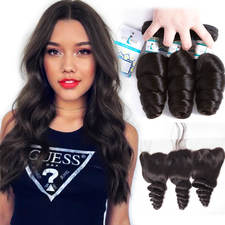 LakiHair Brazilian Loose Wave Virgin Hair Weave 3 Pieces With Lace Frontal Closure 13x4 Ear To Ear