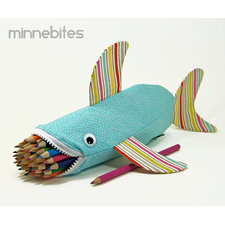 Shark Pencil Case by MinneBites / Handmade Zipper Pouch - Purse for Girls - Girls Pencil Bag - Pastel Blue School Bag - Animal Bag