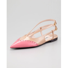 Miu Miu Double-Buckle Bicolor Ballerina Flat, Pink/Nude - Neiman Marcus