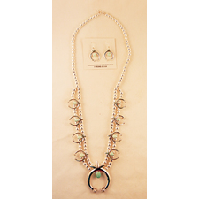 Navajo Turquoise Squash Blossom Necklace & Earrings Set