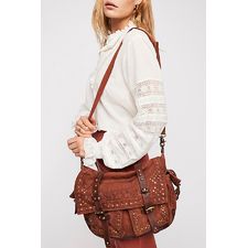 Studded Distressed Messenger Bag