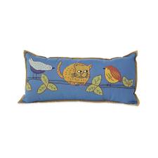 CAT WITH BIRDS PILLOW | Orange Cat On Branch, Blue Bird Pillow, Rectangular Pillow | UncommonGoods