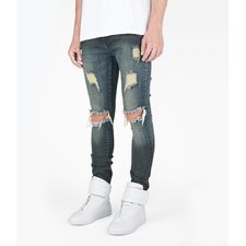 JN151 Distressed Sandblast Wash Denim - Deep Indigo