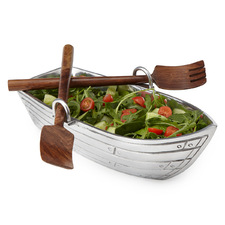 ROW BOAT SALAD BOWL WITH WOOD SERVING UTENSILS | Serving Platter, Tray, Buffet, Dinnerware, Table, Dish | UncommonGoods