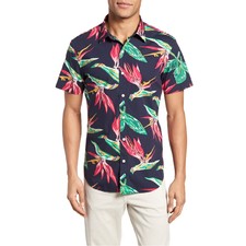 Slim Fit Print Short Sleeve Sport Shirt,                        Main,                        color, Maritime Blue