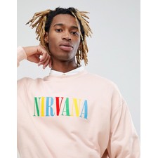 ASOS DESIGN Oversized Sweatshirt With Embroidered Nirvana Print In Pink