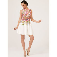 Floral Print Fit & Flare Dress, Pink, hi-res