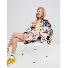 DESIGN denim oversized jacket in art print two-piece