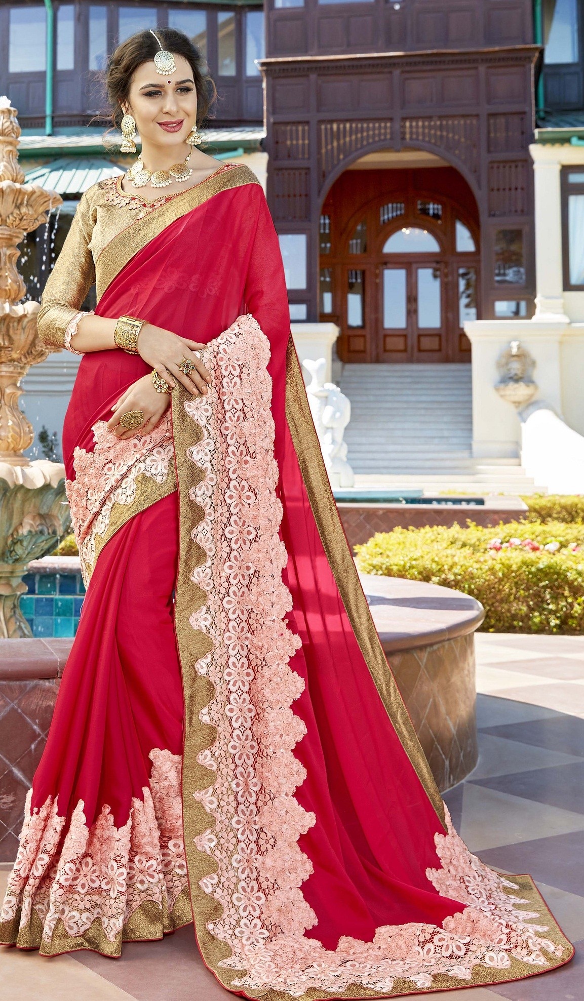 Beautiful Pink Saree With B...